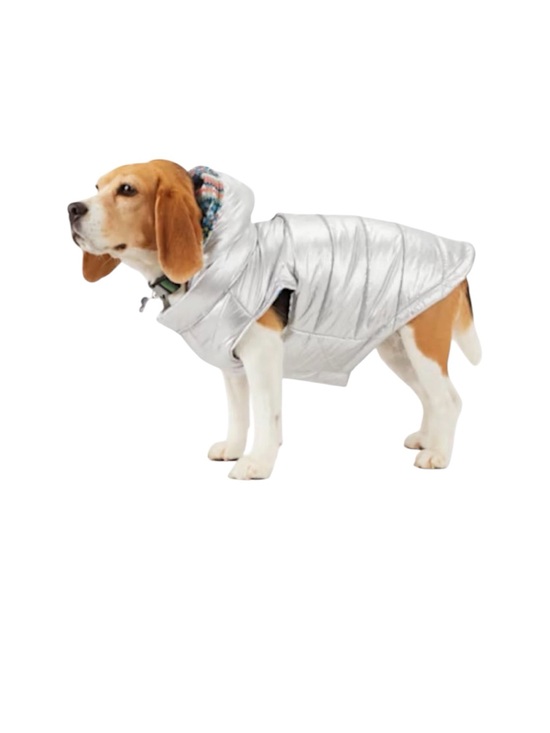 Found Other - Silver Quilted Dog Puffer Waterproof Jacket with Removable Hood (NWOT)